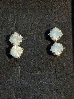 Faux Opalite White Double Acrylic Rhinestone Stone Stud Earrings - Women Jewelry